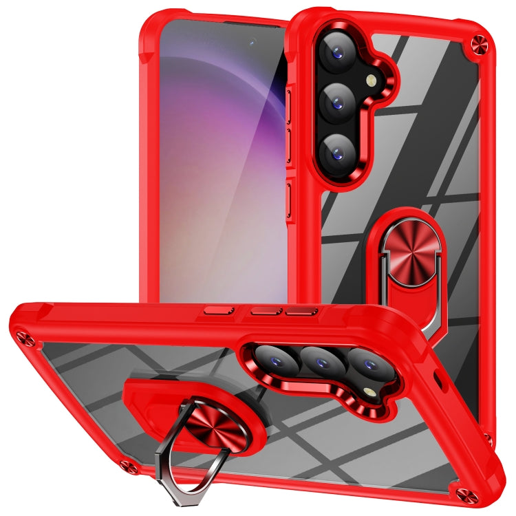 For Samsung Galaxy S25+ 5G TPU + PC Lens Protection Phone Case with Ring Holder(Red) - Galaxy S25+ 5G Cases by PMC Jewellery | Online Shopping South Africa | PMC Jewellery | Buy Now Pay Later Mobicred