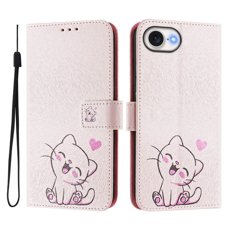 For iPhone 16e Art Colored Drawing Pattern Leather Phone Case(Cute cat) - iPhone 16e Cases by PMC TechLife | Online Shopping South Africa | PMC TechLife | Buy Now Pay Later Mobicred