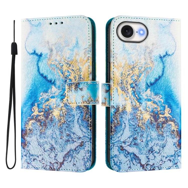 For iPhone 16e Art Colored Drawing Pattern Leather Phone Case(Ocean marble) - iPhone 16e Cases by PMC TechLife | Online Shopping South Africa | PMC TechLife | Buy Now Pay Later Mobicred