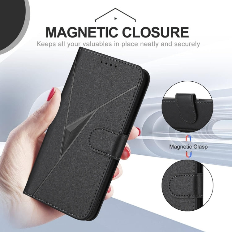 For Huawei Pura 70 Triangle Pattern Buckle Clasp Leather Phone Case(Black) - Huawei Cases by PMC Jewellery | Online Shopping South Africa | PMC Jewellery | Buy Now Pay Later Mobicred