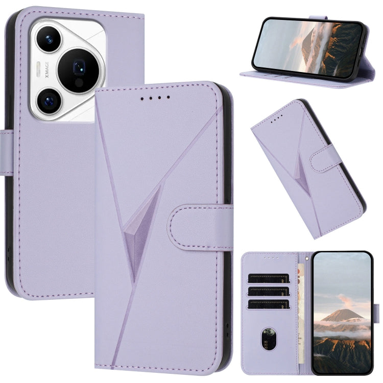 For Huawei Pura 70 Pro / Pura 70 Ultra Triangle Pattern Buckle Clasp Leather Phone Case(Light Purple) - Huawei Cases by PMC Jewellery | Online Shopping South Africa | PMC Jewellery | Buy Now Pay Later Mobicred