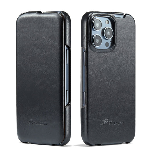 For iPhone 16 Pro Fierre Shann 64 Texture Vertical Flip PU Leather Phone Case(Black) - iPhone 16 Pro Cases by FIERRE SHANN | Online Shopping South Africa | PMC Jewellery | Buy Now Pay Later Mobicred