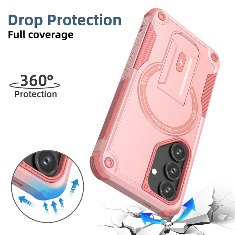 For Samsung Galaxy S24 5G / S25 5G Armor MagSafe Holder PC Hybrid TPU Phone Case(Pink) - Galaxy S25 5G Cases by PMC Jewellery | Online Shopping South Africa | PMC Jewellery | Buy Now Pay Later Mobicred