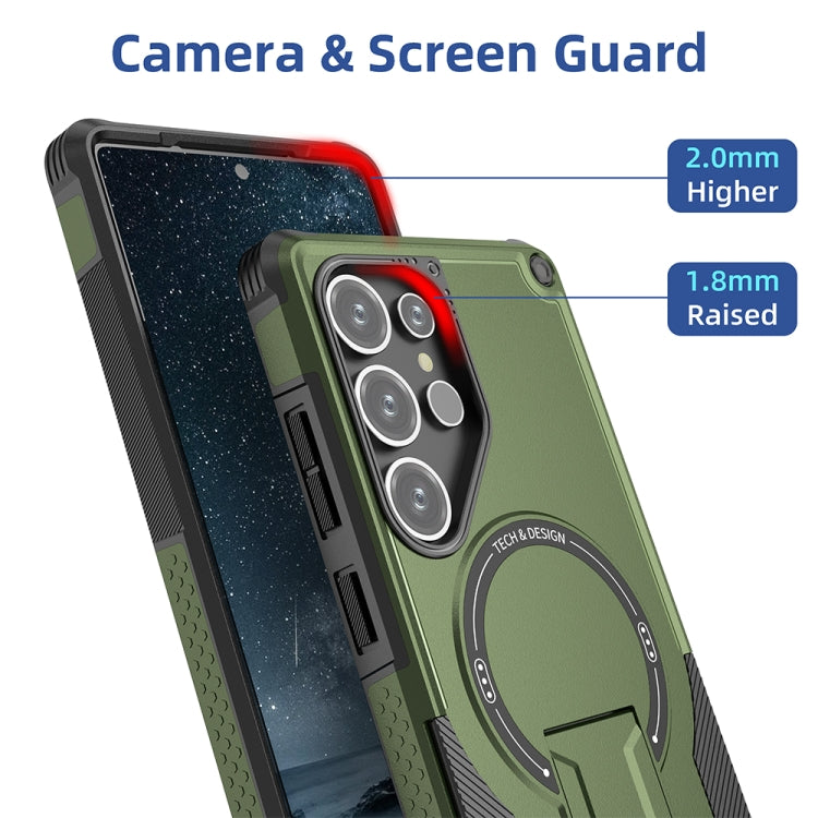 For Samsung Galaxy S25 Ultra 5G Armor MagSafe Holder PC Hybrid TPU Phone Case(Army Green) - Galaxy S25 Ultra 5G Cases by PMC Jewellery | Online Shopping South Africa | PMC Jewellery | Buy Now Pay Later Mobicred