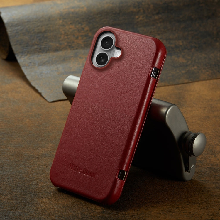 For iPhone 16 Plus Fierre Shann Top Layer Cowhide Business Magnetic Leather Phone Case(Red) - iPhone 16 Plus Cases by FIERRE SHANN | Online Shopping South Africa | PMC Jewellery | Buy Now Pay Later Mobicred