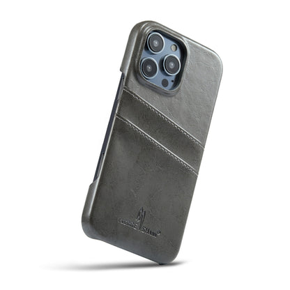 For iPhone 16 Pro Max Fierre Shann Retro Oil Wax Texture Card Slots PU Leather Phone Case(Grey) - iPhone 16 Pro Max Cases by FIERRE SHANN | Online Shopping South Africa | PMC Jewellery | Buy Now Pay Later Mobicred