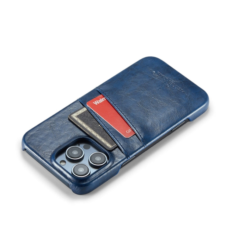 For iPhone 16 Pro Max Fierre Shann Retro Oil Wax Texture Card Slots PU Leather Phone Case(Blue) - iPhone 16 Pro Max Cases by FIERRE SHANN | Online Shopping South Africa | PMC Jewellery | Buy Now Pay Later Mobicred