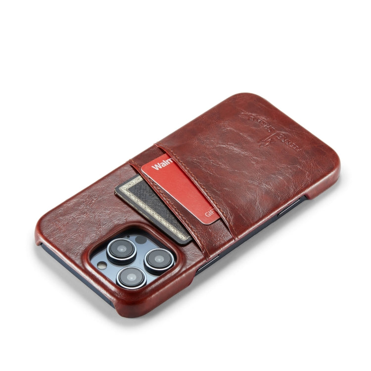 For iPhone 16 Pro Max Fierre Shann Retro Oil Wax Texture Card Slots PU Leather Phone Case(Brown) - iPhone 16 Pro Max Cases by FIERRE SHANN | Online Shopping South Africa | PMC Jewellery | Buy Now Pay Later Mobicred