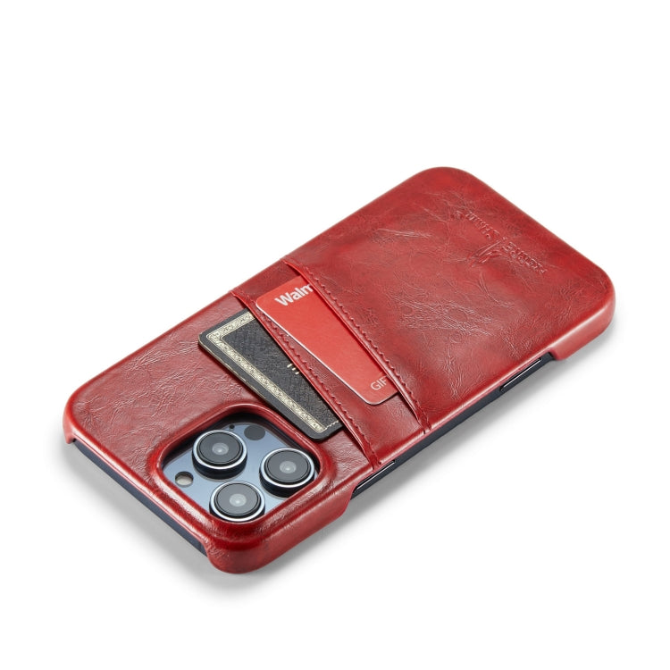 For iPhone 16 Pro Fierre Shann Retro Oil Wax Texture Card Slots PU Leather Phone Case(Red) - iPhone 16 Pro Cases by FIERRE SHANN | Online Shopping South Africa | PMC Jewellery | Buy Now Pay Later Mobicred