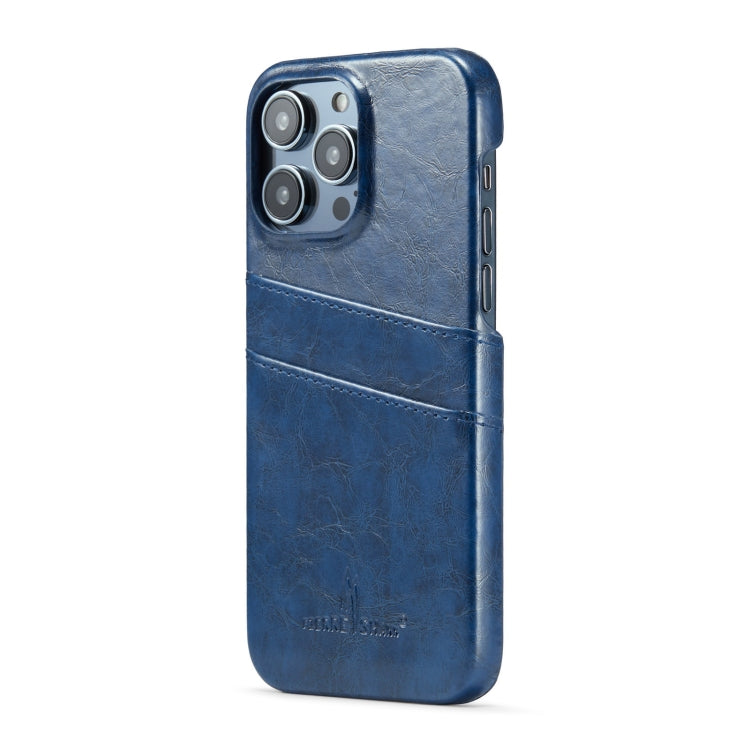 For iPhone 16 Pro Fierre Shann Retro Oil Wax Texture Card Slots PU Leather Phone Case(Blue) - iPhone 16 Pro Cases by FIERRE SHANN | Online Shopping South Africa | PMC Jewellery | Buy Now Pay Later Mobicred