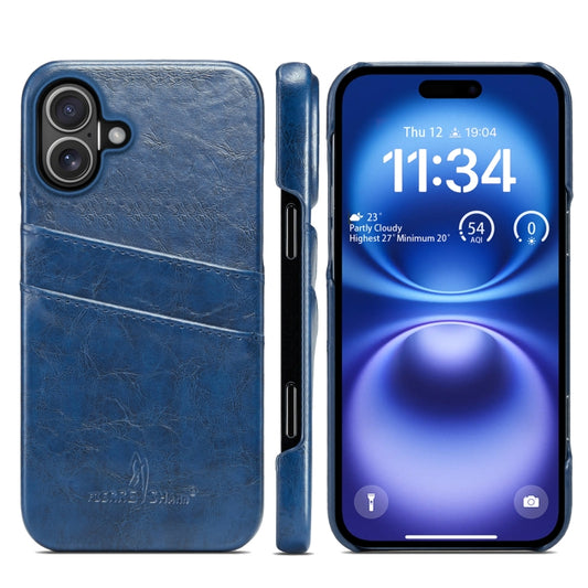 For iPhone 16 Plus Fierre Shann Retro Oil Wax Texture Card Slots PU Leather Phone Case(Blue) - iPhone 16 Plus Cases by FIERRE SHANN | Online Shopping South Africa | PMC Jewellery | Buy Now Pay Later Mobicred