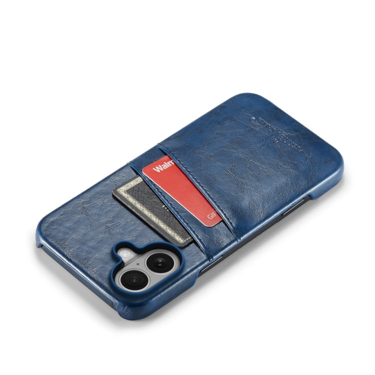 For iPhone 16 Plus Fierre Shann Retro Oil Wax Texture Card Slots PU Leather Phone Case(Blue) - iPhone 16 Plus Cases by FIERRE SHANN | Online Shopping South Africa | PMC Jewellery | Buy Now Pay Later Mobicred