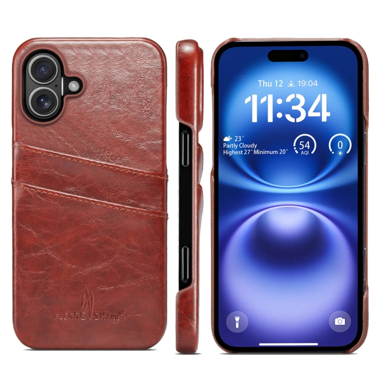 For iPhone 16 Fierre Shann Retro Oil Wax Texture Card Slots PU Leather Phone Case(Brown) - iPhone 16 Cases by FIERRE SHANN | Online Shopping South Africa | PMC Jewellery | Buy Now Pay Later Mobicred