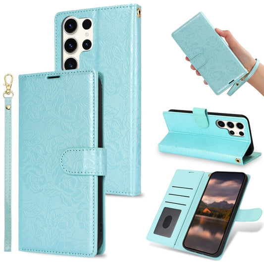 For Samsung Galaxy S25 Ultra 5G Peony Flowers Imprint Leather Phone Case(Sky Blue) - Galaxy S25 Ultra 5G Cases by PMC Jewellery | Online Shopping South Africa | PMC Jewellery | Buy Now Pay Later Mobicred