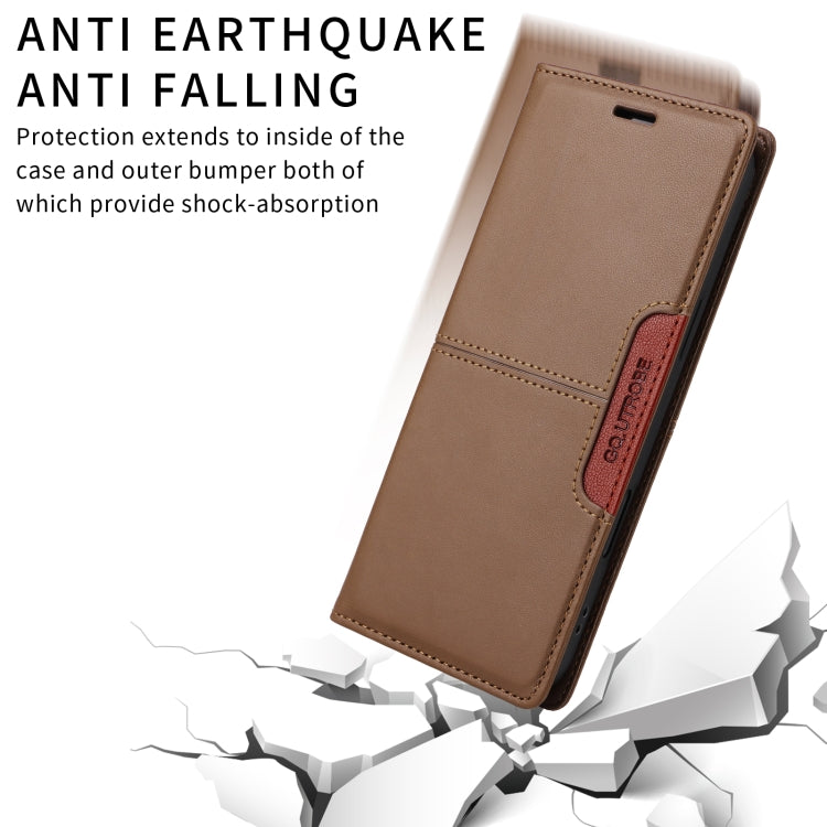 For iPhone 16 GQUTROBE G01 RFID Anti-theft Leather Phone Case(Brown) - iPhone 16 Cases by GQUTROBE | Online Shopping South Africa | PMC Jewellery | Buy Now Pay Later Mobicred