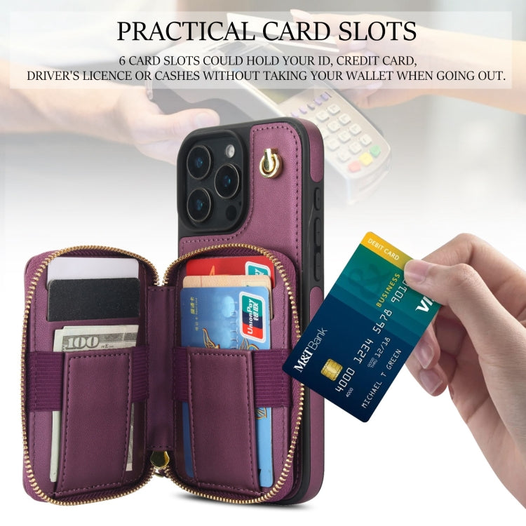 For iPhone 16 Pro Max AwQuer Crossbody Zipper Wallet Rhombic Leather Back Phone Case(Dark Purple) - free shipping - PMC Jewellery - Order now!