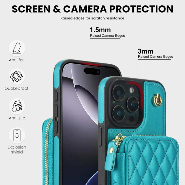 For iPhone 16 Pro AwQuer Crossbody Zipper Wallet Rhombic Leather Back Phone Case(Green) - free shipping - PMC Jewellery - Order now!