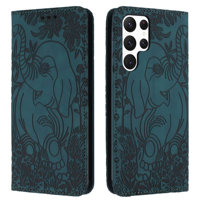 For Samsung Galaxy S25 Ultra 5G Retro Elephant Embossed Leather Phone Case(Green) - Galaxy S25 Ultra 5G Cases by PMC Jewellery | Online Shopping South Africa | PMC Jewellery | Buy Now Pay Later Mobicred