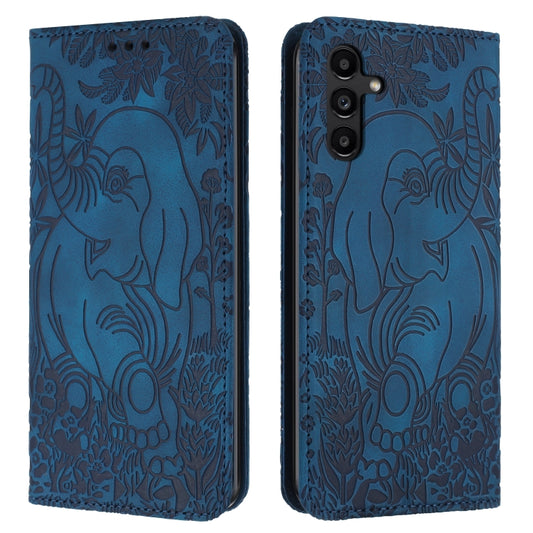 For Samsung Galaxy S25 5G Retro Elephant Embossed Leather Phone Case(Blue) - Galaxy S25 5G Cases by PMC Jewellery | Online Shopping South Africa | PMC Jewellery | Buy Now Pay Later Mobicred