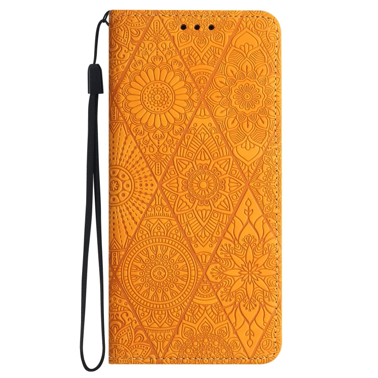 For Samsung Galaxy S25 5G Ethnic Embossed Adsorption Leather Phone Case(Yellow) - Galaxy S25 5G Cases by PMC Jewellery | Online Shopping South Africa | PMC Jewellery | Buy Now Pay Later Mobicred