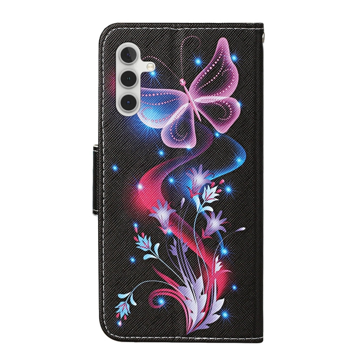 For Samsung Galaxy S25 5G Colored Drawing Pattern Leather Phone Case(Fluorescent Butterfly) - Galaxy S25 5G Cases by PMC Jewellery | Online Shopping South Africa | PMC Jewellery | Buy Now Pay Later Mobicred