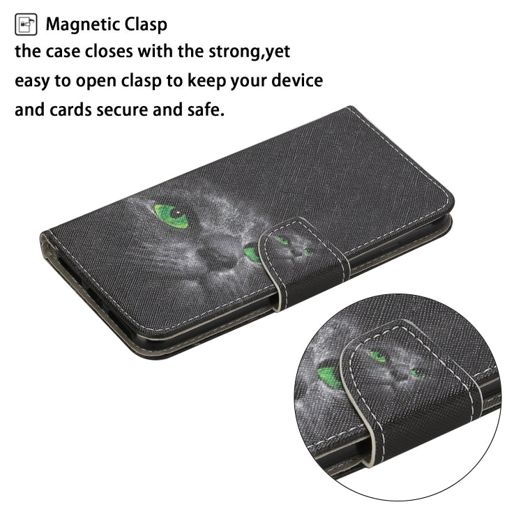 For Samsung Galaxy S25 5G Colored Drawing Pattern Leather Phone Case(Black Cat) - Galaxy S25 5G Cases by PMC Jewellery | Online Shopping South Africa | PMC Jewellery | Buy Now Pay Later Mobicred
