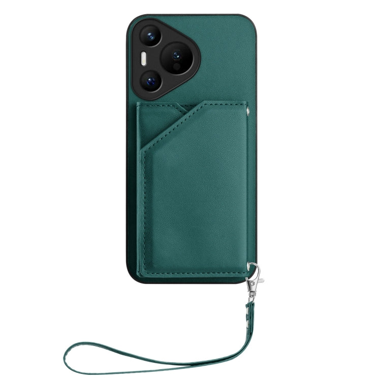 For Huawei Pura 70 Skin Feel Four Card Slots Phone Case with Wrist Strap(Green) - Huawei Cases by PMC Jewellery | Online Shopping South Africa | PMC Jewellery | Buy Now Pay Later Mobicred