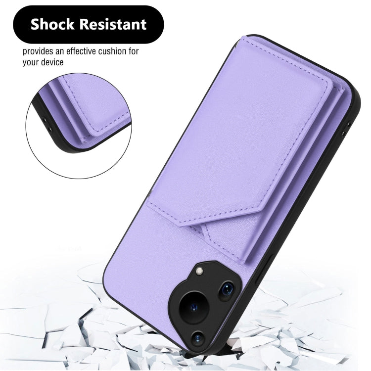 For Huawei Pura 70 Ultra Skin Feel Four Card Slots Phone Case with Wrist Strap(Purple) - Huawei Cases by PMC Jewellery | Online Shopping South Africa | PMC Jewellery | Buy Now Pay Later Mobicred