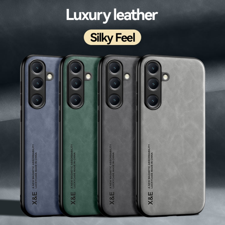 For Samsung Galaxy S25+ 5G Skin Feel Magnetic Leather Back Phone Case(Light Grey) - Galaxy S25+ 5G Cases by PMC Jewellery | Online Shopping South Africa | PMC Jewellery | Buy Now Pay Later Mobicred