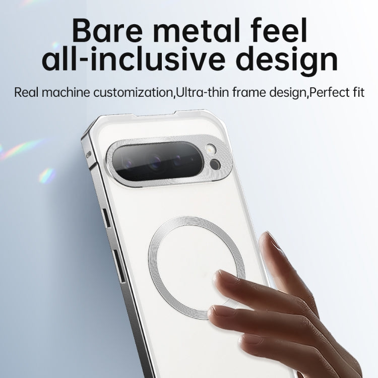 For Google Pixel 9 Pro Irregular Alloy Frame Fosted Translucent MagSafe Phone Case(Black) - Google Cases by PMC TechLife | Online Shopping South Africa | PMC TechLife | Buy Now Pay Later Mobicred