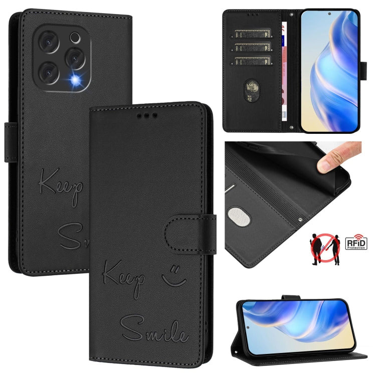 For Doogee N55 Plus Smile Embossing RFID Leather Phone Case(Black) - free shipping - PMC TechLife - Order now!