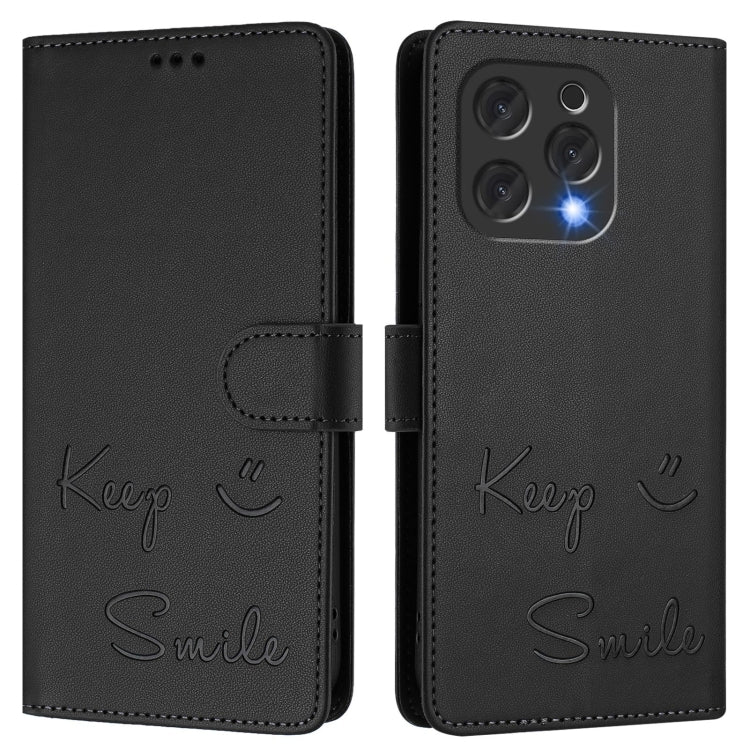 For Doogee N55 Plus Smile Embossing RFID Leather Phone Case(Black) - free shipping - PMC TechLife - Order now!