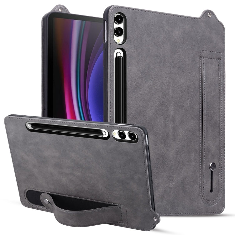 For Samsung Galaxy Tab S10+ / S9+ / S8+ TPU Leather Back Tablet Case with Wristband(Grey) - Tab S10+ Cases by PMC Jewellery | Online Shopping South Africa | PMC Jewellery | Buy Now Pay Later Mobicred