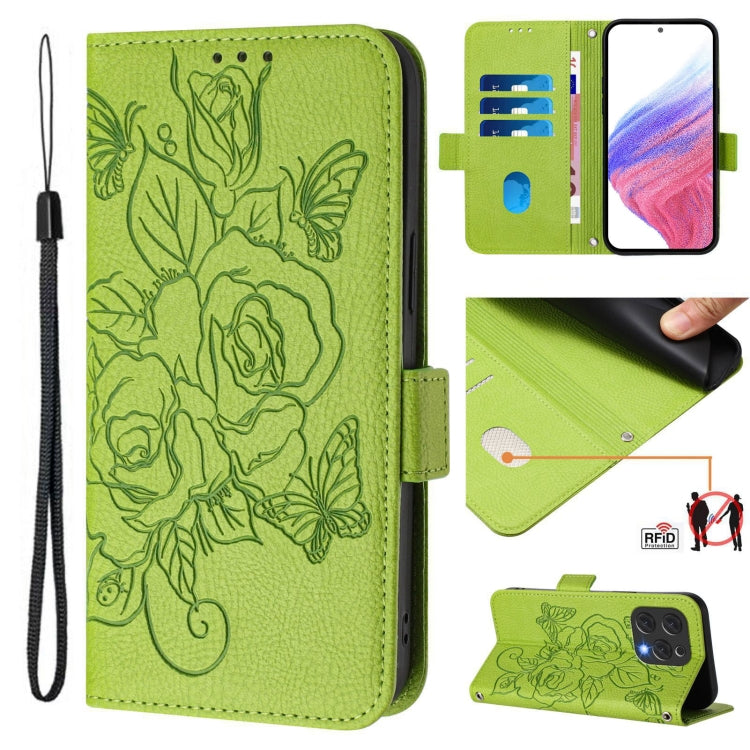 For Doogee N55 Plus Embossed Rose RFID Anti-theft Leather Phone Case(Green) - More Brand by PMC TechLife | Online Shopping South Africa | PMC TechLife | Buy Now Pay Later Mobicred