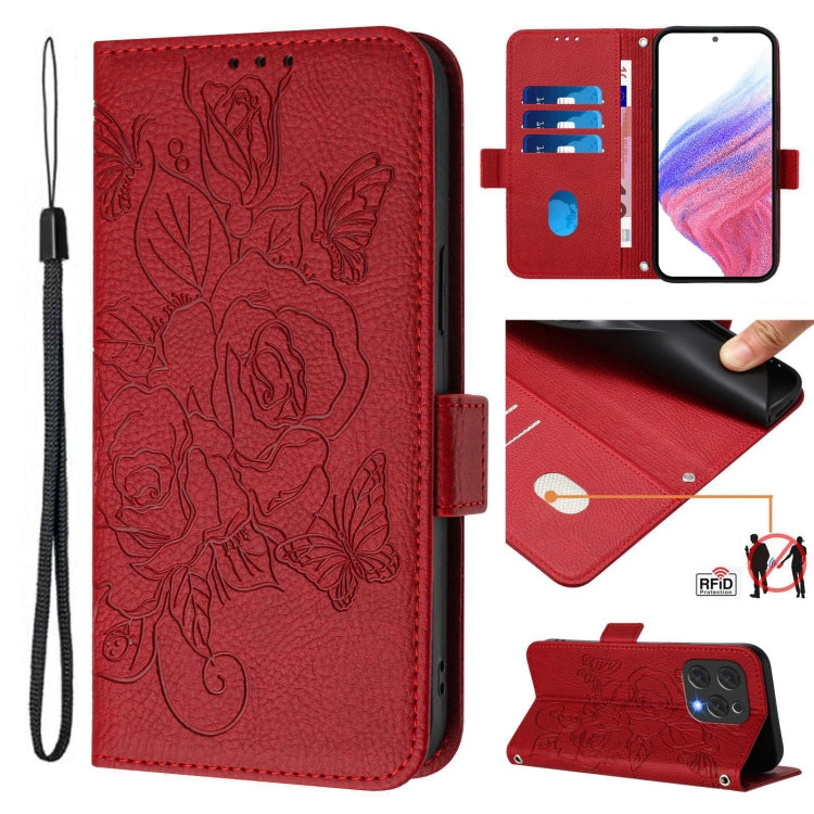 For Doogee N55 Plus Embossed Rose RFID Anti-theft Leather Phone Case(Red) - More Brand by PMC TechLife | Online Shopping South Africa | PMC TechLife | Buy Now Pay Later Mobicred