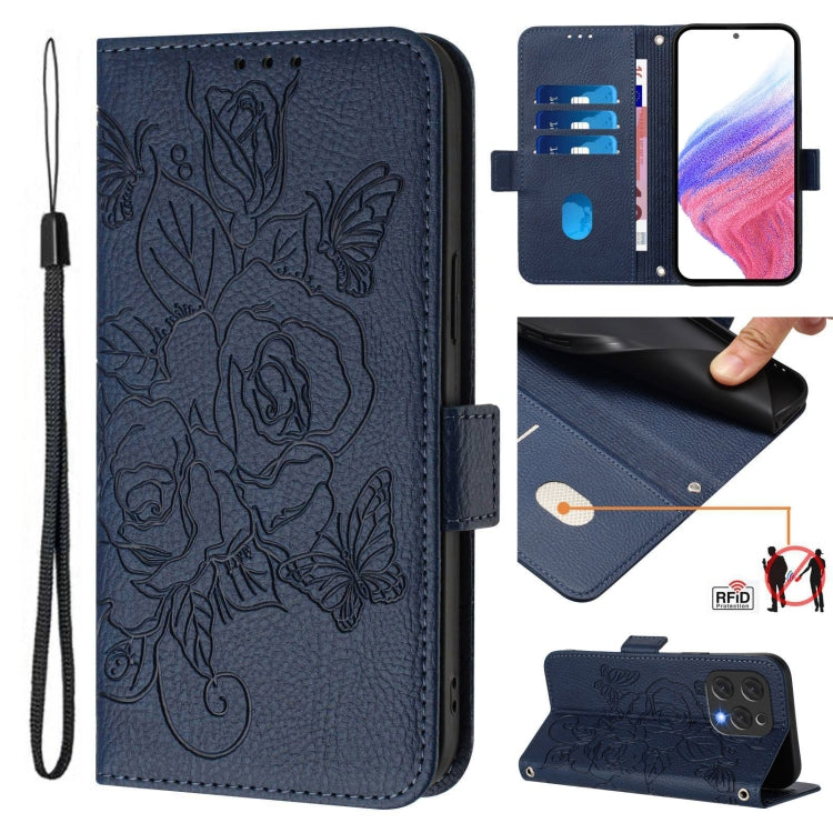 For Doogee N55 Plus Embossed Rose RFID Anti-theft Leather Phone Case(Dark Blue) - More Brand by PMC TechLife | Online Shopping South Africa | PMC TechLife | Buy Now Pay Later Mobicred