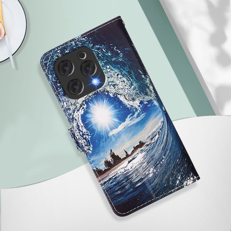 For Doogee N55 Plus Colored Drawing Pattern Plain Weave Leather Phone Case(Waves And Sun) - More Brand by PMC TechLife | Online Shopping South Africa | PMC TechLife | Buy Now Pay Later Mobicred