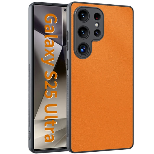 For Samsung Galaxy S25 Ultra 5G Ultra-thin Plain Skin Leather Phone Case(Orange) - Galaxy S25 Ultra 5G Cases by PMC Jewellery | Online Shopping South Africa | PMC Jewellery | Buy Now Pay Later Mobicred