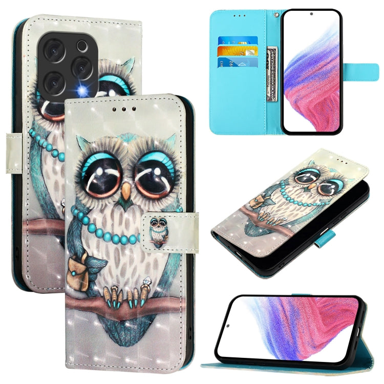 For Doogee N55 Plus 3D Painting Horizontal Flip Leather Phone Case(Grey Owl) - More Brand by PMC TechLife | Online Shopping South Africa | PMC TechLife | Buy Now Pay Later Mobicred