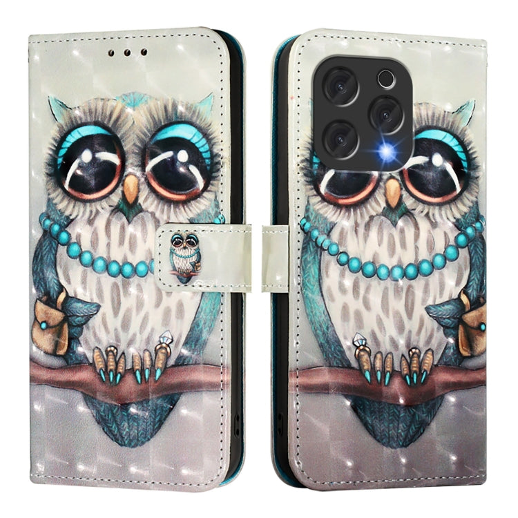 For Doogee N55 Plus 3D Painting Horizontal Flip Leather Phone Case(Grey Owl) - More Brand by PMC TechLife | Online Shopping South Africa | PMC TechLife | Buy Now Pay Later Mobicred