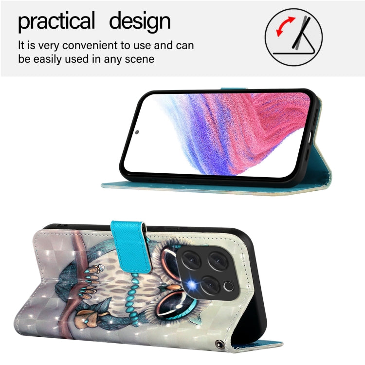 For Doogee N55 Plus 3D Painting Horizontal Flip Leather Phone Case(Grey Owl) - More Brand by PMC TechLife | Online Shopping South Africa | PMC TechLife | Buy Now Pay Later Mobicred