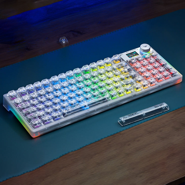 AULA F98 Pro 99 Keys Wired/2.4G/Bluetooth Three Model RGB Mechanical Keyboard, Shaft:Ice Crystal Shaft(Transparent White) - free shipping - PMC TechLife - Order now!