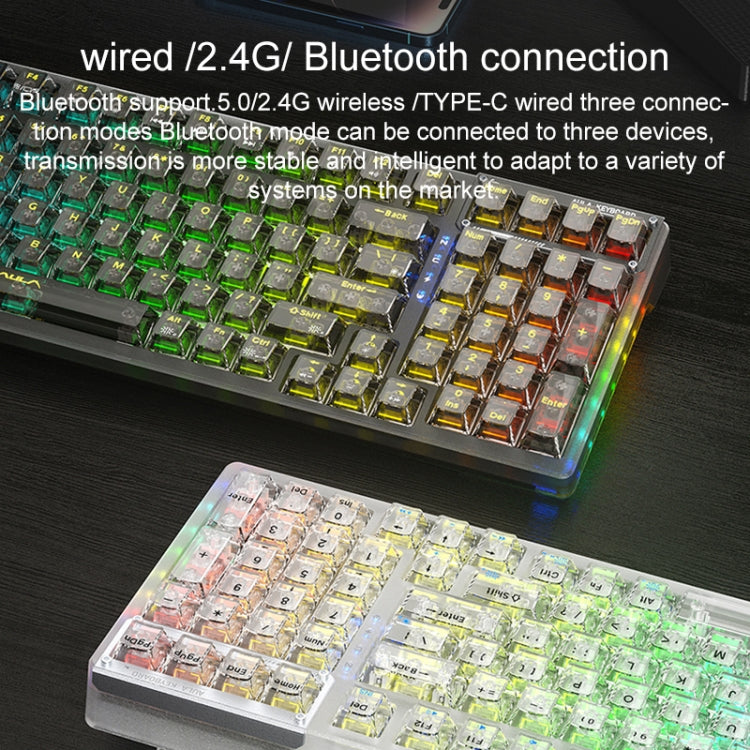AULA F98 Pro 99 Keys Wired/2.4G/Bluetooth Three Model RGB Mechanical Keyboard, Shaft:Ice Crystal Shaft(Transparent White) - free shipping - PMC TechLife - Order now!