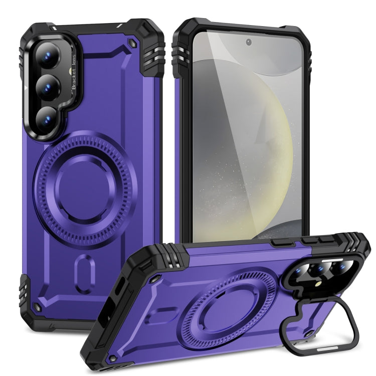 For Samsung Galaxy S25 5G Lens Holder MagSafe Phone Case(Purple) - Galaxy S25 5G Cases by PMC Jewellery | Online Shopping South Africa | PMC Jewellery | Buy Now Pay Later Mobicred