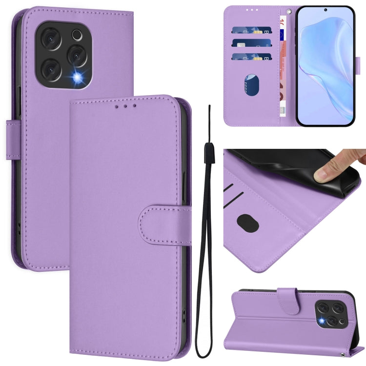 For Doogee N55 Plus Skin Feel Solid Color Leather Phone Case with Lanyard(Lavender Purple) - Doogee Cases by PMC TechLife | Online Shopping South Africa | PMC TechLife | Buy Now Pay Later Mobicred