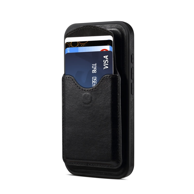 For iPhone 16 Plus Denior D22 Genuine Leather MagSafe Holder Detachable Card Slot Phone Case(Black) - iPhone 16 Plus Cases by Denior | Online Shopping South Africa | PMC Jewellery | Buy Now Pay Later Mobicred