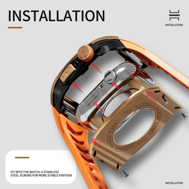 For Apple Watch 44mm / 45mm RedPepper Armor Metal Case Integrated Silicone Watch Band(Rose Gold Orange) - free shipping - PMC Jewellery - Order now!