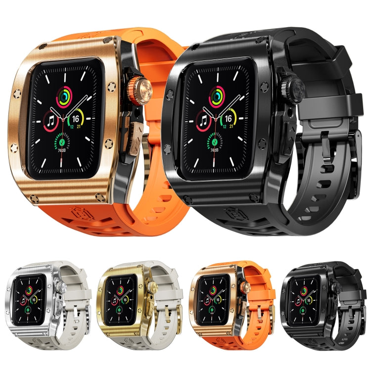For Apple Watch 44mm / 45mm RedPepper Armor Metal Case Integrated Silicone Watch Band(Rose Gold Orange) - free shipping - PMC Jewellery - Order now!