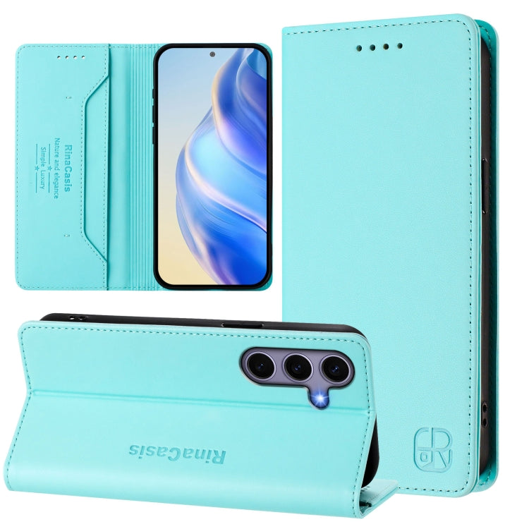 For Samsung Galaxy S24 / S25 5G RC01 Dual-Folded Magnetic Suction RFID Leather Phone Case(Mint Green) - Galaxy S25 5G Cases by PMC Jewellery | Online Shopping South Africa | PMC Jewellery | Buy Now Pay Later Mobicred