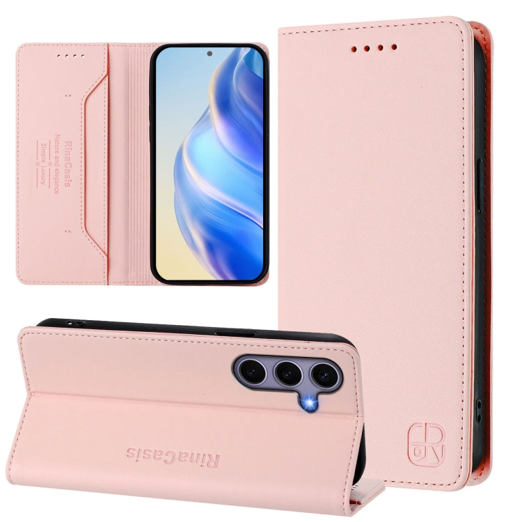 For Samsung Galaxy S24+ / S25+ 5G RC01 Dual-Folded Magnetic Suction RFID Leather Phone Case(Pink) - Galaxy S25+ 5G Cases by PMC Jewellery | Online Shopping South Africa | PMC Jewellery | Buy Now Pay Later Mobicred